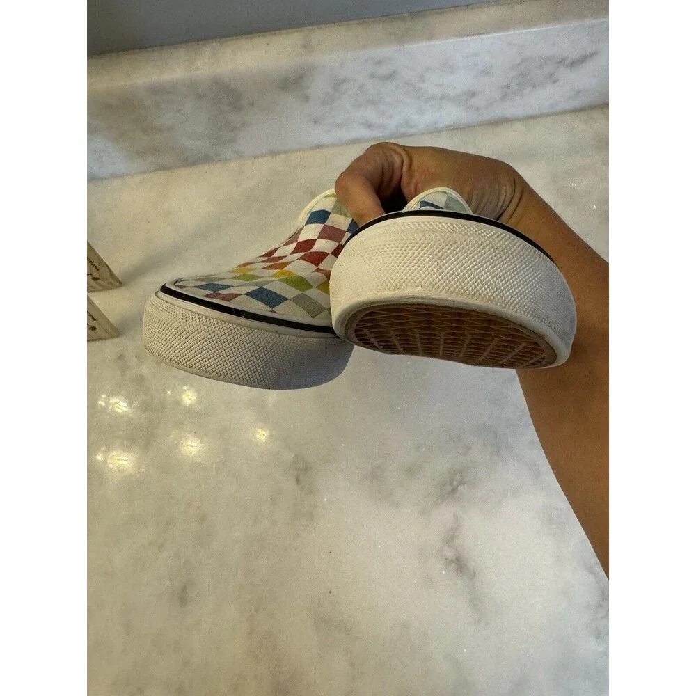Vans Classic Slip-On Retro Rainbow Checkerboard Skateboard Shoes Sz 5.0W 3.5 Men